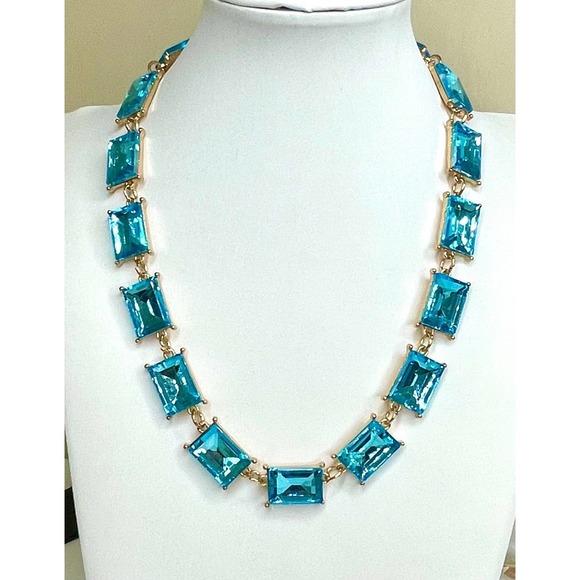 New Chunky Necklace Aqua Blue Topaz Rhinestone Heidi Daus Inspired JU10 - Picture 1 of 4